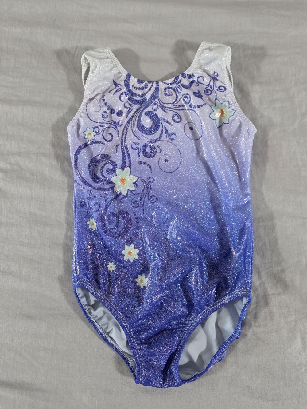 Girls Purple Sparkle Swirls and Flowers Gymnastics Leotard